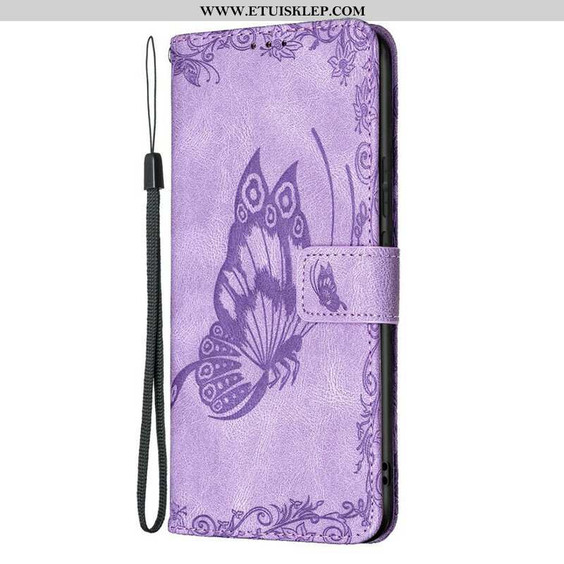 Etui Folio do Samsung Galaxy S21 FE z Łańcuch Barokowy Motyl Z Paskami